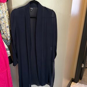 Eileen Fisher Sheer Navy Open-Front Long Cardigan